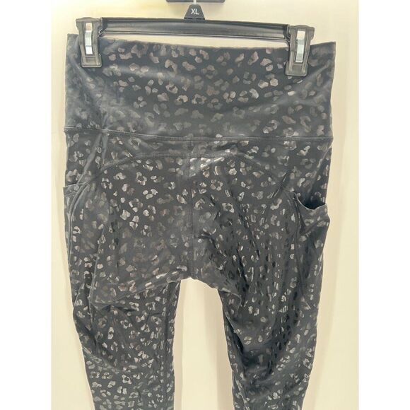 The Gym People Womens Black Leopard Print Leggings HIgh Waist Pockets Medium New - Picture 5 of 8